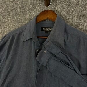 Brandini le collezioni Button‎ Down Shirt Mens Medium Blue Rayon Blend